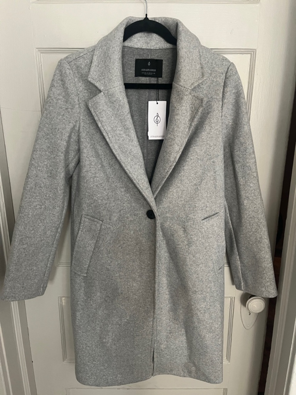 stradivarius Light Gray Single-Button Wool-Blend Coat